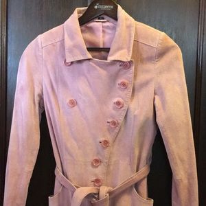 213 Industry Pink Suede Leather Long Jacket Small Y2K vintage